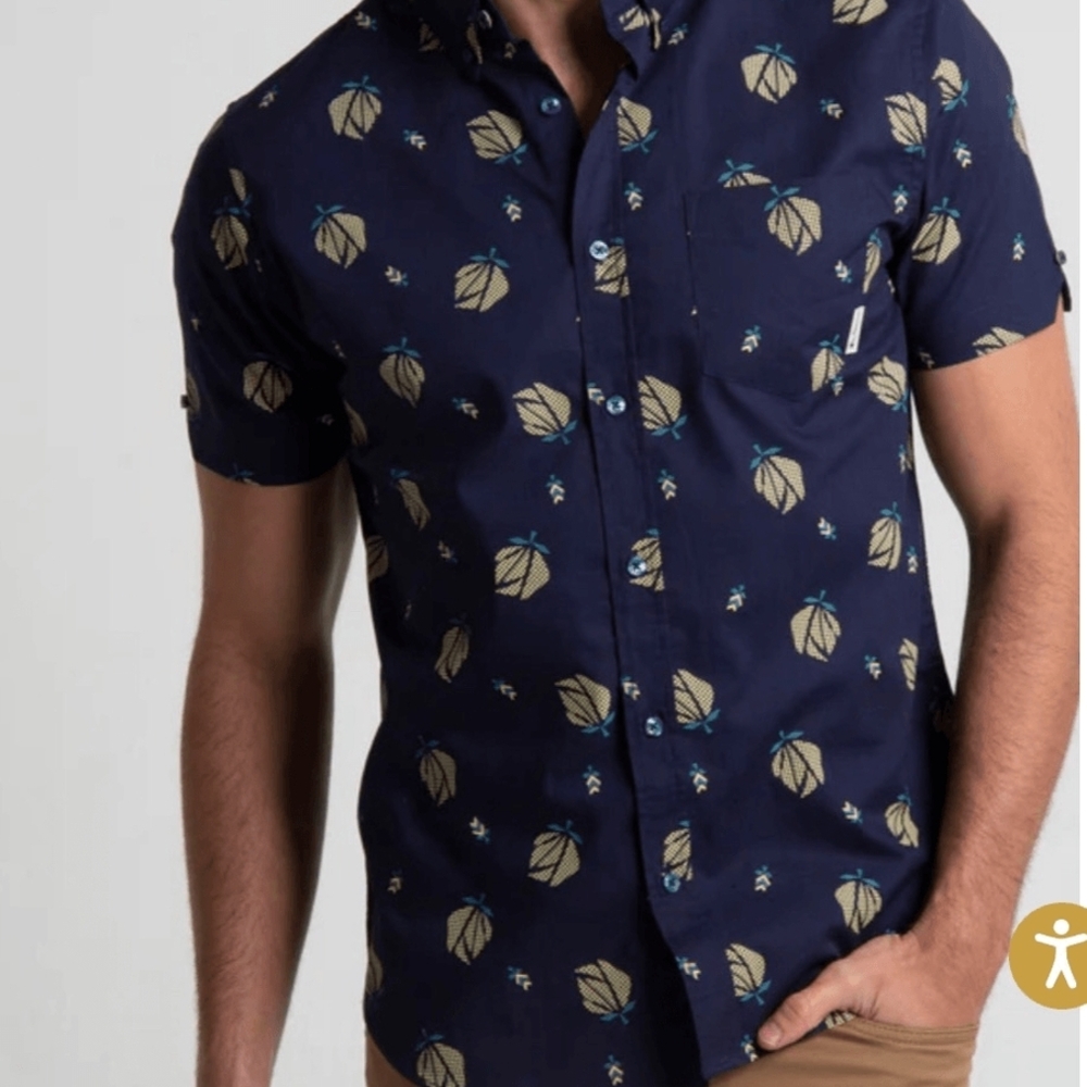 Ben Sherman Maritime Blue Digi Floral Print Short Sleeve Woven M
